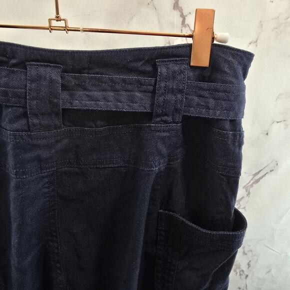 Anthropologie Pants Womens 27 Blue Linen Wide Leg High Rise Navy Tie Chambray - Picture 11 of 12